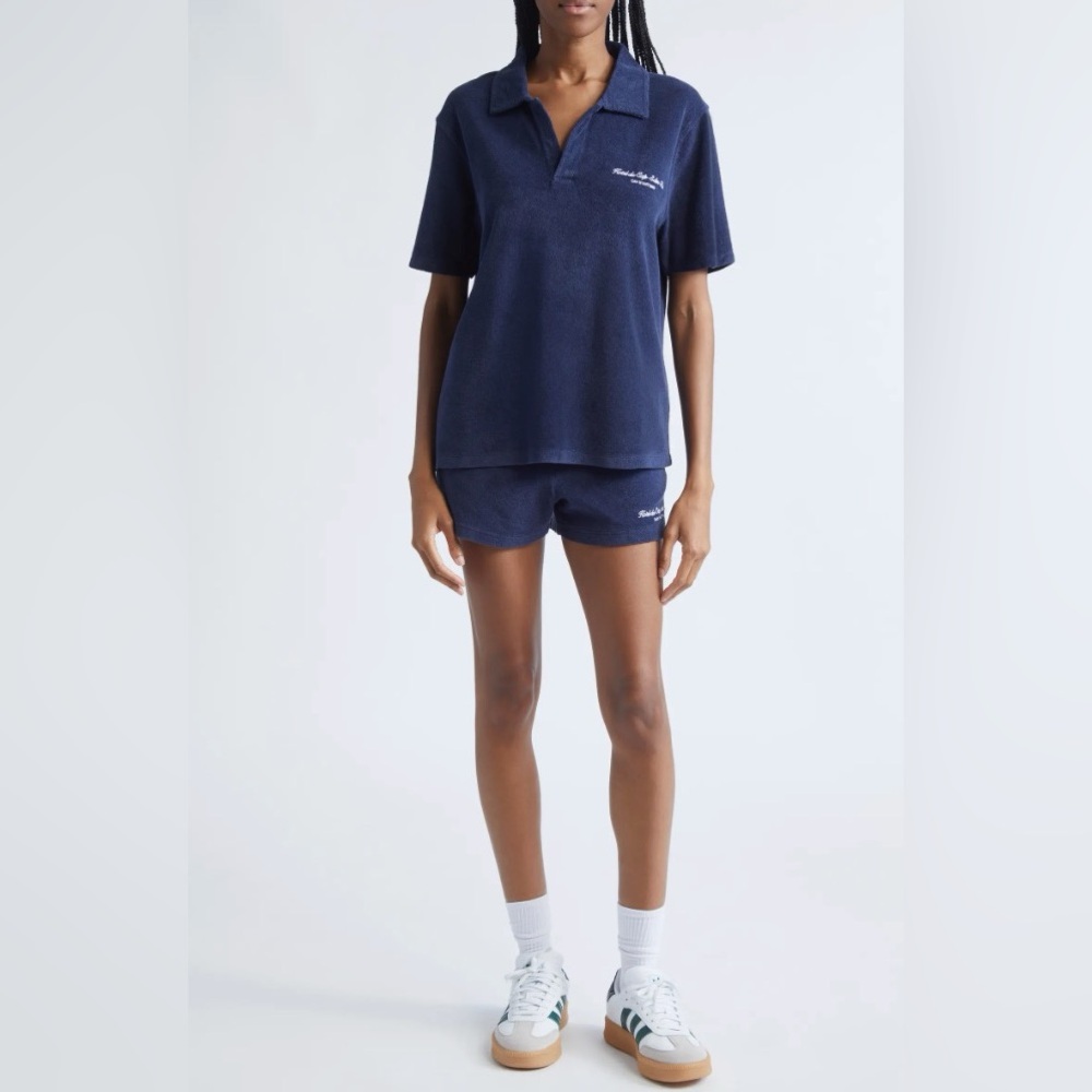 Sporty & Rich Navy Terry Polo Top